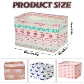 4 Pack Storage Baskets, Collapsible Mini Storage Boxes, Canvas Square Baskets Fabric Storage Bins, Waterproof Cotton & Linen for Desk Storage & Household Organizer Toys Bathroom (Style A Set E)