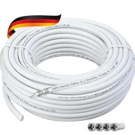 SCHWAIGER 9574 Coaxial Cable 10 m 135 dB Antenna Cable Satellite Cable 75 Ohm TV Cable 5x Shielded Moisture Resistant 8.2 mm Cable Diameter White with F-Connector