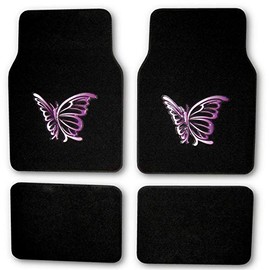 New 4 Pc Heavy Duty Black Butterfly Carpet Floor Universal Mats 27.5" x 17.5" (Butterfly)