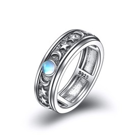 POPLYKE Sterling Silver Anxiety Spinner Rings Moonstone Moon And Star Ring Rotatable Mood Rings for Women Relieve Stress Gift 8 Size