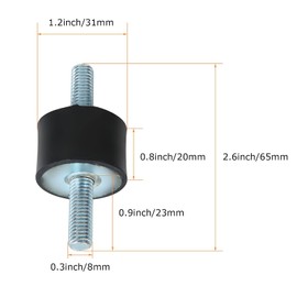 8Pack M8 Rubber Studs Shock Absorber Anti Vibration Isolator Mounts, M8-20mm Rubber Cylindrical Vibration Isolation Mount with 2 Threaded Studs, for Air Compressors, Pump, Garage Motor, Diesel Engines