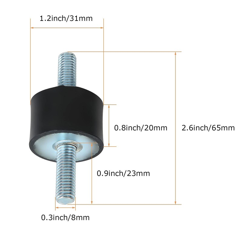 8Pack M8 Rubber Studs Shock Absorber Anti Vibration Isolator Mounts,