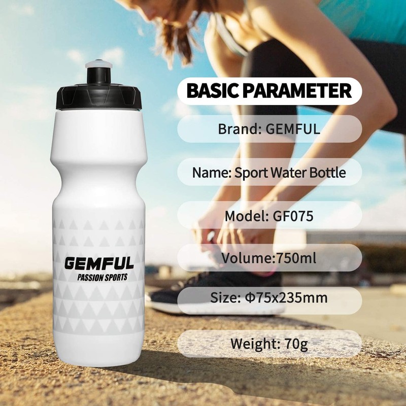 GEMFUL Biking Water Bottles BPA Free Squeeze Sports Bottle 0,75l