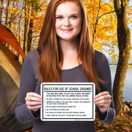 School Grounds Rules Sign, 10x7 Inches, 55 mil Thick HDPE (high Density polyethylene), Made in USA