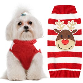 Dog Christmas Sweater Soft Warm Fall Winter Turtleneck Knitted Puppy Clothes Cute Striped Reindeer Doggy Sweatshirts Vest Ugly Xmas Pet Clothing for Small Medium Large Dog Cat(Red Reindeer,M)