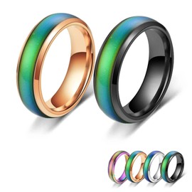 Bymivofun Set of 2 Mood Rings, Temperature Emotion Ring, Stainless Steel Colour Changing Mood for Boyfriend, Girlfriend, Daily Party, Birthday, Valentine's Day, Anniversary, Stainless Steel, Stainless