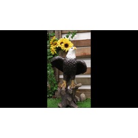 Large 21"H American Pride Bald Eagle Perching On Tree Stump Statue Patriotic Art