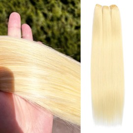 613 single Bundles Human Hair Blonde Straight Bundles Straight Double Weft Straight Human Hair Extensions,Tangle-Free Thick Ends,100g/bundle (613 Single bundles straight, 12 Inch)
