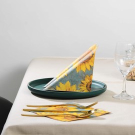 Pack of 40 Serviettes Wedding, Sunflower Napkins, 33 x 33 cm, Vintage Napkins, Eucalyptus Napkins for Birthday, Wedding, Party, Table Decoration, Party Napkins