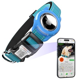 Airtag Dog Collar with QR Code, Reflective Dog Collar with Airtag Holder, Soft Padded & Safety Locking Buckle Adjustable Dog Collar for Small Dogs (S-with Airtag Holder,Blue)