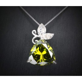 Large Trillion Cut Peridot Necklace - Sterling Silver Butterfly Bail - Luxury 8ct August Birthstone - Triangle Green Peridot Pendant