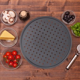 Relaxdays 10030761 Pizza Tray, Set of 4, Round, Perforated, Non-Stick Pizza & Tarte Flambée, Steel, Crisp Tray, Diameter 32 cm, Anthracite