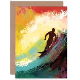 Artery8 Morning Surf Rainbow Wave Surf Surfer Design Birthday Card Greeting Card