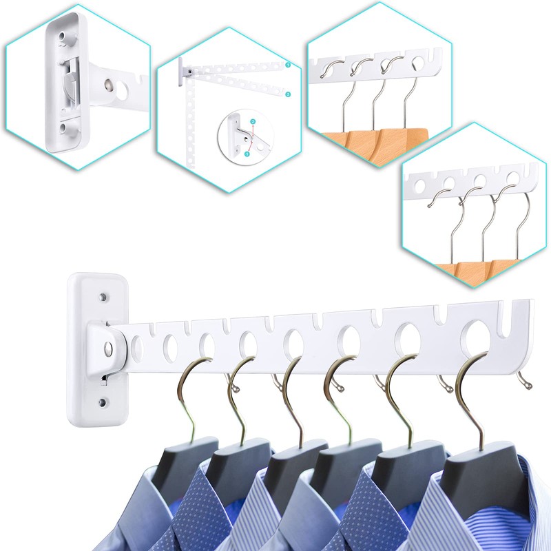 Sumnacon Foldable Wall Hook, Wall Hanger, 8 Rows, Stainless Steel,