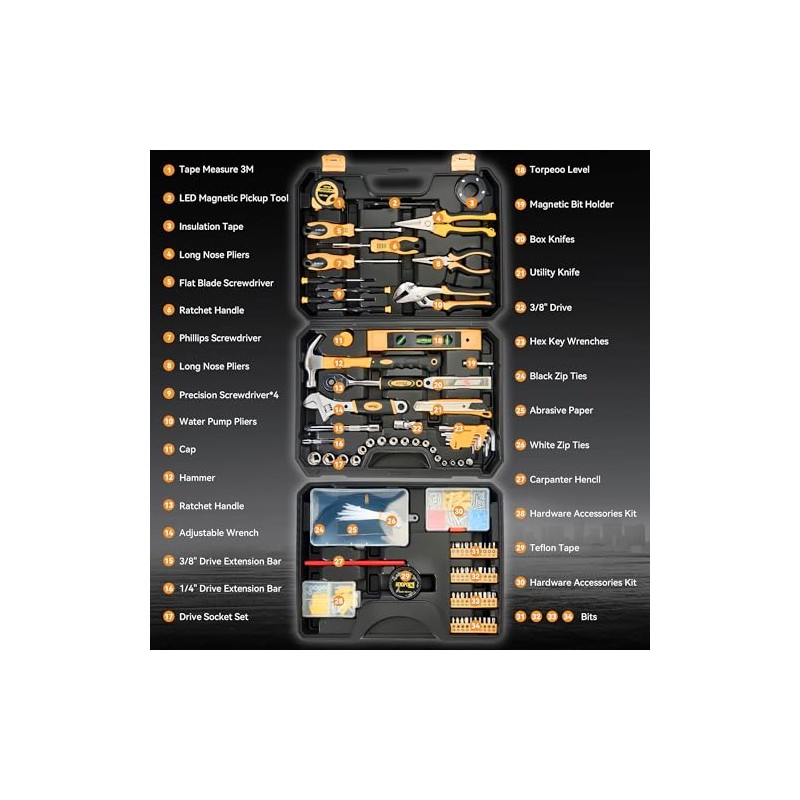Tool Kit for Home, Basic Tool Set with Magnetic Pickup