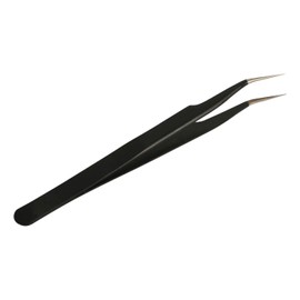 Aoje-Link ESD-17 Professional Anti-Static Precision Technology Tweezers, Non-Magnetic Fine Tip Curved, Stainless Steel Plastic Coated, Full Length 125mm, Black, 5pcs