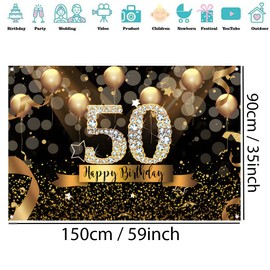 50th Birthday Decoration Women, Black and Golden Fabric Sign Poster Birthday Party Decoration, 50th Birthday Background Banner Woman, 50th Birthday Party Decoration