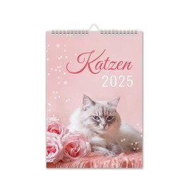 Calendar 2025 Cat Wall Calendar DIN A4 Cat Calendar with School Holidays Cat Motif Pink
