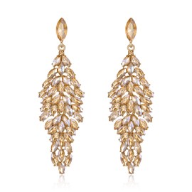 EVER FAITH Crystal Fashion Statement Dangle Drop Earrings, Art Deco Marquise Chandelier Earrings for Woman Champagne Gold-Tone