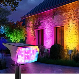 AUDERWIN Solar Spot Lights Outdoor, 9 Lighting Modes RGB, Solar Lights Outdoor Waterproof IP65, 63 LED Landscape Spotlights for Holiday Decorations
