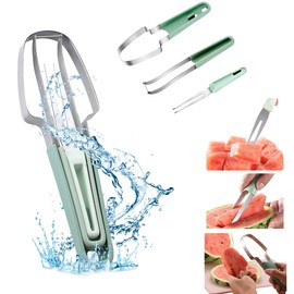 Ruayia 3-in-1 Watermelon Slicer, Melon Slicer, Stainless Steel, Watermelon Ice Lolly Cutter Cutting Tool - Green