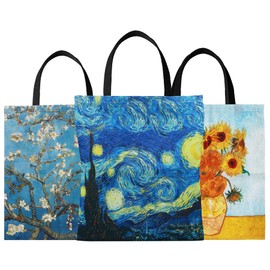 SuyuanArt 3 Pack Aesthetic Cute Van Gogh Tote Bag,Art Carry on Bag Hand Bags Canvas Shoulder Bag Reusable Shopping Bags Foldable Grocery Bags Beach Travel Bags for Women