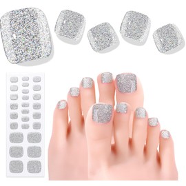 Beaolata Semi Cured Gel Nail Strips - 26 PCS Salon Quality Toe Gel Nail Stickers for All UV Light - Longlasting & Easy Remove Toe Wraps Art Kit for Women (Starry Silver)