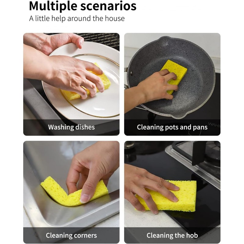 Cellulose Sponges,Heavy Duty Scrub Kitchen Sponge,Clean Tough Messes Without Scratching
