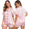 SWOMOG Womens Silk Satin Pajamas Set Short Sleeve Button Down
