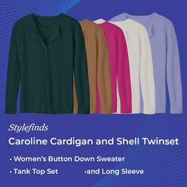 Caroline Cardigan and Shell Twinset | Women’s Button Down Sweater and Tank Top Set | Soft Knit | Long Sleeve