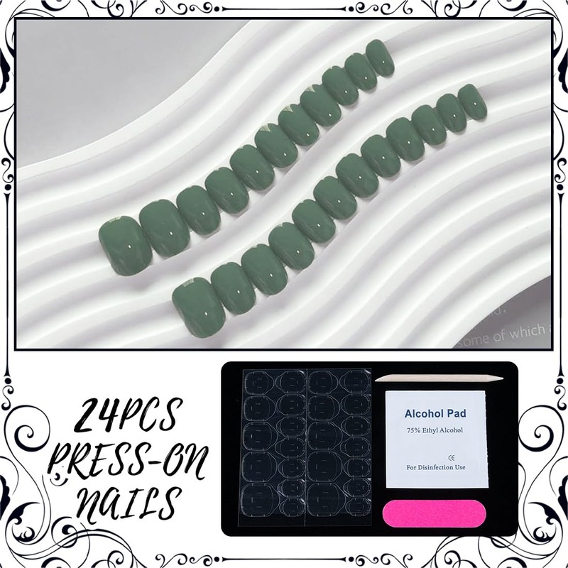 24 Pcs Press On Nägel Kurz, Eckige Künstliche Fingernägel zum