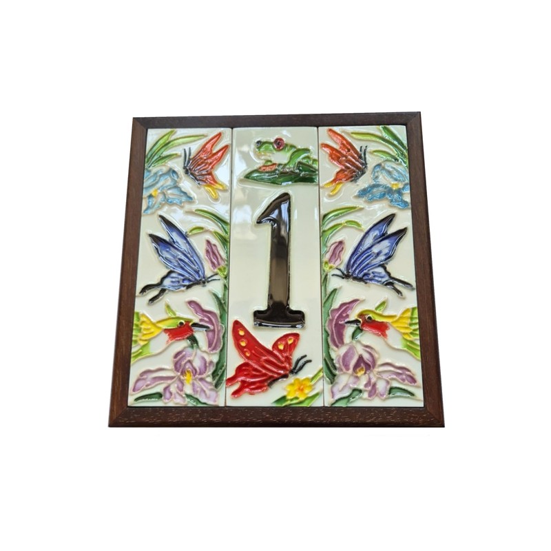 Hand-painted daytime pond-themed custom address ceramic house numbers tiles 15