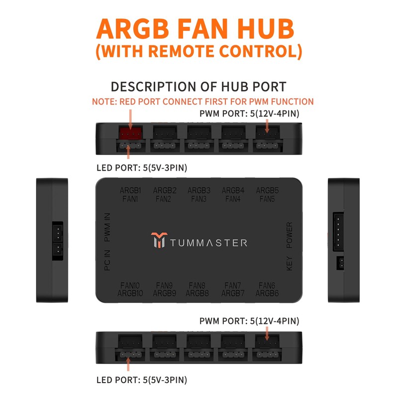 TUMMASTER ARGB Fan HUB 5V-3Pin LED Hub 4 Pin PWM
