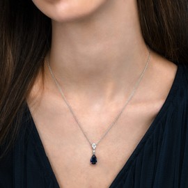 Diamond Treats Women's 925 Sterling Silver Teardrop Pendant Necklace with White, Green, Blue or Red Cubic Zirconia, Silver Necklace with Teardrop Pendant, Sterling Silver, Cubic Zirconia