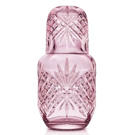 Godinger Bedside Night Carafe, Water Pitcher with Cup, Water Carafe - Cup and Bottle to Keep Next To Your Bed for a Handy Midnight Drink - Blush