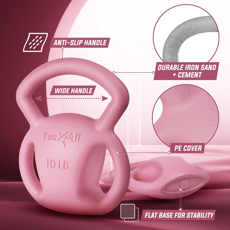 Yes4All Kettlebell, 5-25lb Strength Training Kettlebells for Women, Wide Multi-grip