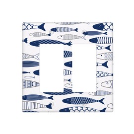 Blue Fish Light Switch Cover 2 Gang Double RockerElectrical Decorative Wall Plate Mid Size 5" x 5" for Boys Girls Bedroom Bathroom Playroom