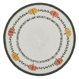 VHC Brands Braided Cotton Pumpkin Bounty Stencil Trivet 12, Decorative Fall Pot Holder, Hot Pad, Kitchen Table Decor for Fall and Thanksgiving
