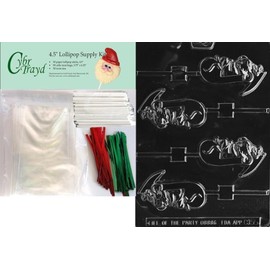 Cybrtrayd Musical Mouse Lolly Christmas Chocolate Mold with Lollipop Kit and Molding Instructions, Includes 50 Lollipop Sticks, 50 Cello Bags, 25 Red and 25 Green Twist Ties