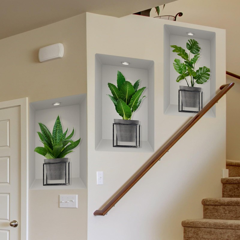 SMAOSTORE Wall Sticker, Green Plant, Potted Plant, Decorative Plant, Stylish,