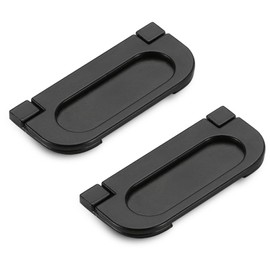 Evionlin 【2 Pack 】 Flush Pull Handle BlackInvisible Flip Drawer Handle Dull Polish Concealed Installation Recessed Furniture Grip Cabinet Door Pull Ring Handles with Screws