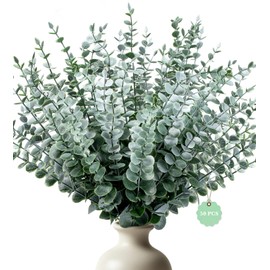 50 Pcs Eucalyptus Stems Artificial Eucalyptus Leaves,Fake Eucalyptus Plants