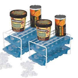 Better Houseware 2 Sets Better Houseware Ice Tray Organizer – White Coated Steel Freezer Shelf for 3 Ice Cube Trays Fridge Shelf for Freezer Organization and Space Saving (2)