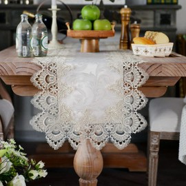 ARTABLE Lace Table Runner Macrame Farmhouse Boho Christmas Rustic Embroidered Dresser Scarf Oblong for Wedding Shower Kitchen Outdoor Party Decor (Stone Grey, 16 x 60 Inch)