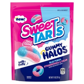 SweeTARTS Halos, Candy, Blue Punch and Strawberries and Cream, Tart and Chewy, Soft and Fluffy, 11 oz