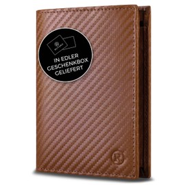 RUTAKO Men's Leather Wallet with RFID Protection - Large Wallet with Coin Compartment - Genuine Leather Wallet for Men - Wallet Wallet, Carbon Cognac, Portrait