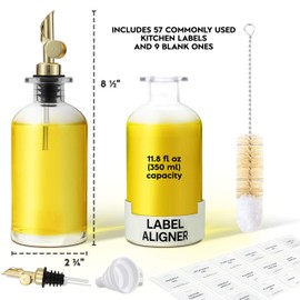 Spaceneat Olive Oil Dispenser Bottle - Includes 55 Kitchen Essential Labels - Cooking Oil Bottles for Kitchen, Coffee Syrup Dispenser - Pourer Spout with 11.8 fl oz Glass Container Cruet - 2pcs, Gold