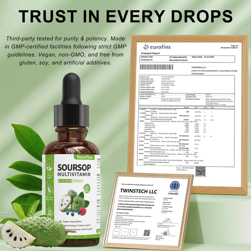 Soursop Bitters Liquid Drops with Vitamin C, D3, B6, Soursop