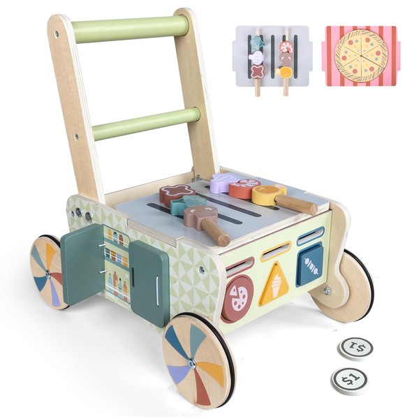 AmazingJoy Wooden Push Walker for Babies with Wheels 12 Months+