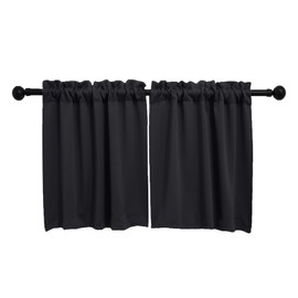 PICKLUC Cortina de café negra (media cortina de ventana) de 30 pulgadas de largo, cortina de cocina pequeña con bolsillo para barra, cortina oscurecedora corta para ventana pequeña, 30 pulgadas de ancho y 30 pulgadas de largo, 2 paneles